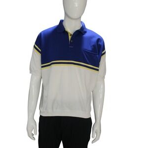 Vintage Greenline International Polo Shirt Size L Blue White Yellow Colorblock